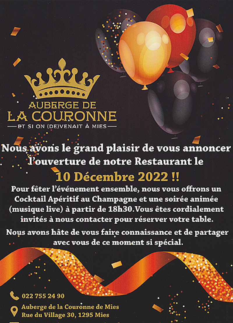 12.12 - L'Auberge de La Couronne a ouvert à nouveau ses portes le samedi 10 décembre