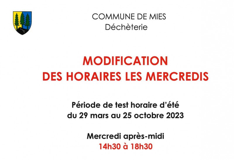 23.03.23 - Modification (test) des Horaires de la déchèterie pour l'été 2023